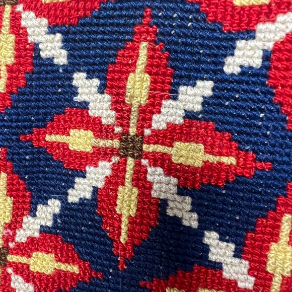 Vintage Navy Blue Red Geometric Petit Point Cushion Pillow Foam Insert Handmade - Picture 4 of 10